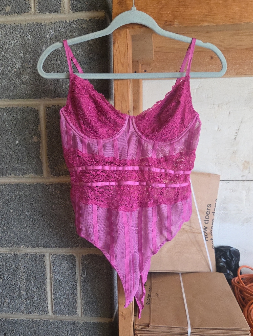 River Island Hot Pink Lace Chemise Bodysuit